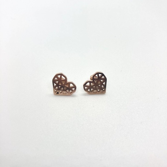 ROSE Gold Geometric Heart Earring Pair - Picture 3 of 8